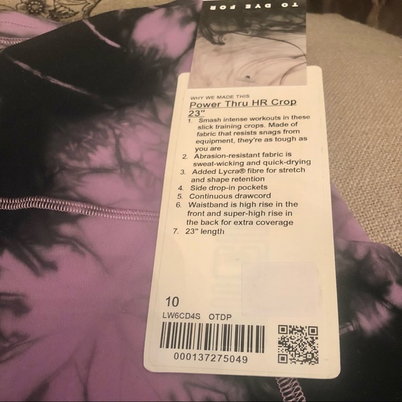 Lululemon Power Thru Hi Rise Crop Leggings Tie Dye - Picture 5 of 7